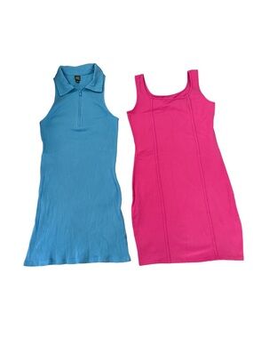 [M] Bundle of 2 Bodycon Pink and Blue Sleeveless Dress Medium Cotton Spandex